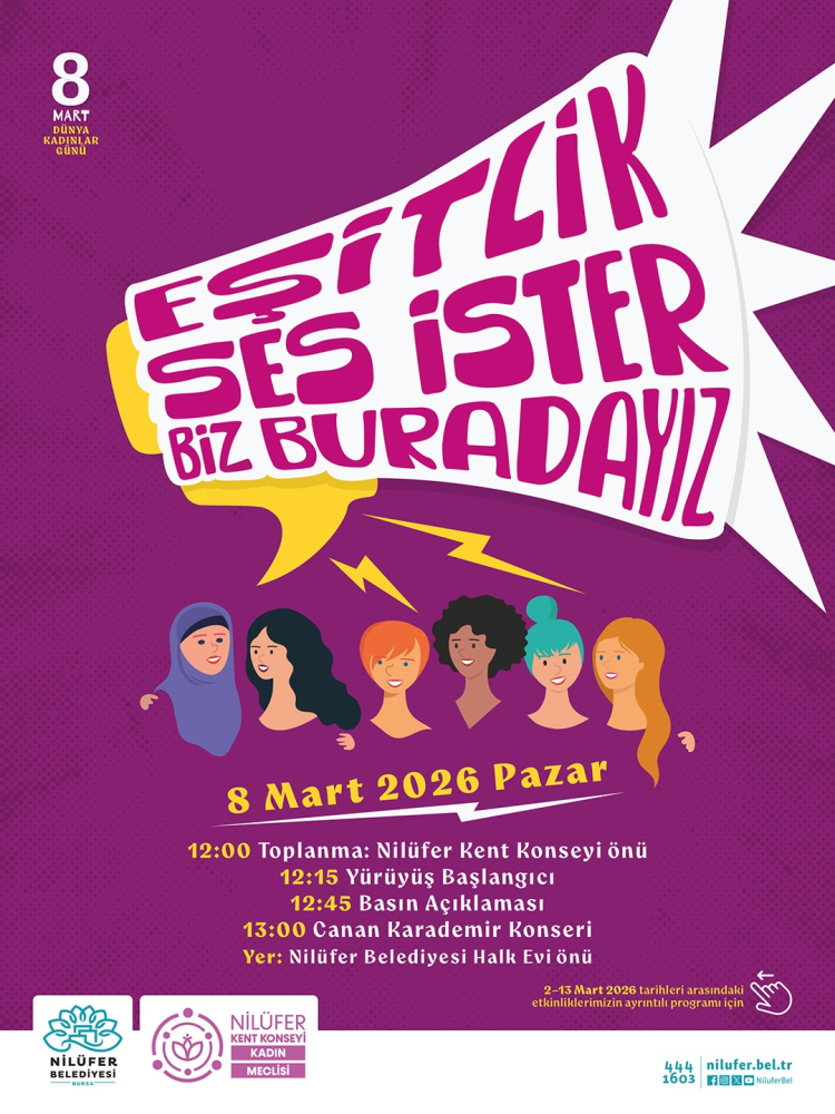 Nilüfer’de Kadın Dayanışmasıyla Eşitlik Sesleri Yükseliyor: 2-8 Mart Etkinlikleri ve Yürüyüşle Sona Eren Bir Haftalık Program