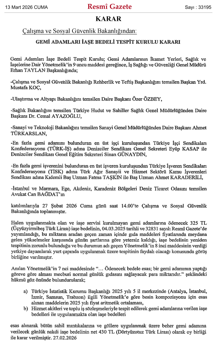 Gemi Adamları İçin Yeni Iaşe Bedeli Net 430 TL: Türkiye Genelinde Uygulama Başladı ve Gündemi Değiştirecek Böylesi Bir Düzenleme