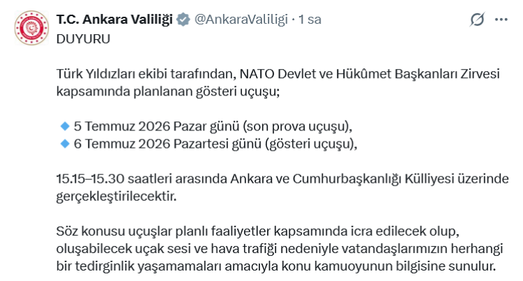 Ankara’da Gözler Gökyüzüne Çevrildi: Türk Yıldızları Gösterisi NATO Zirvesi İçin Hazır