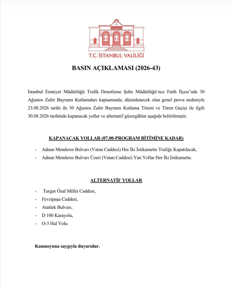 İstanbul’da Ağustos Günleriyle Gelen Yoğun Ulaşım Düzeni: Yarı Maratonu ve Zafer Bayramı İçin Kritik Yol Kapalılarımız
